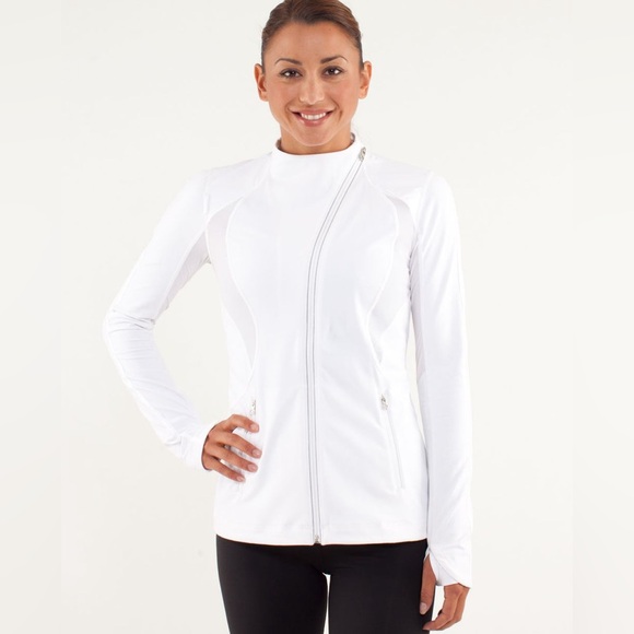 Lululemon Run Track Time Jacket 6 White Asymmetric Zip Athletic Stretch Minimal - Picture 2 of 12